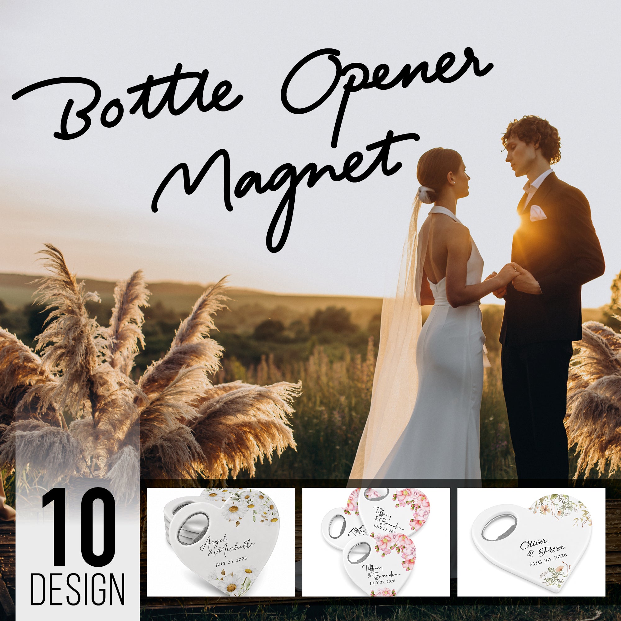 Personalized Bottle Opener Magnet with Thank You Design, Heart Shaped Gift for Guests in Bulk