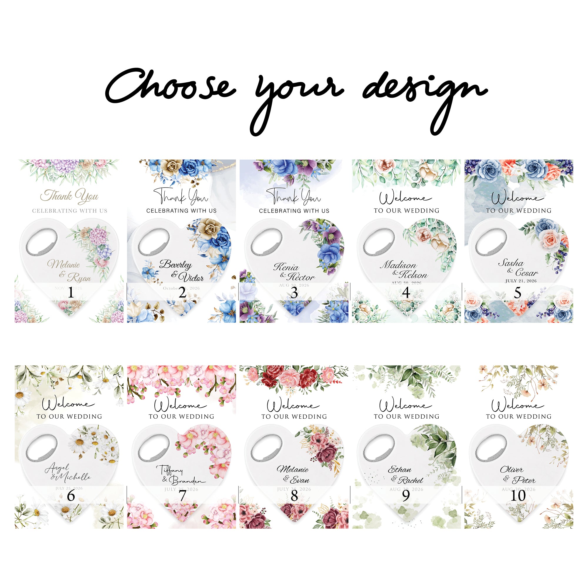 Personalized Bottle Opener Magnet with Thank You Design, Heart Shaped Gift for Guests in Bulk