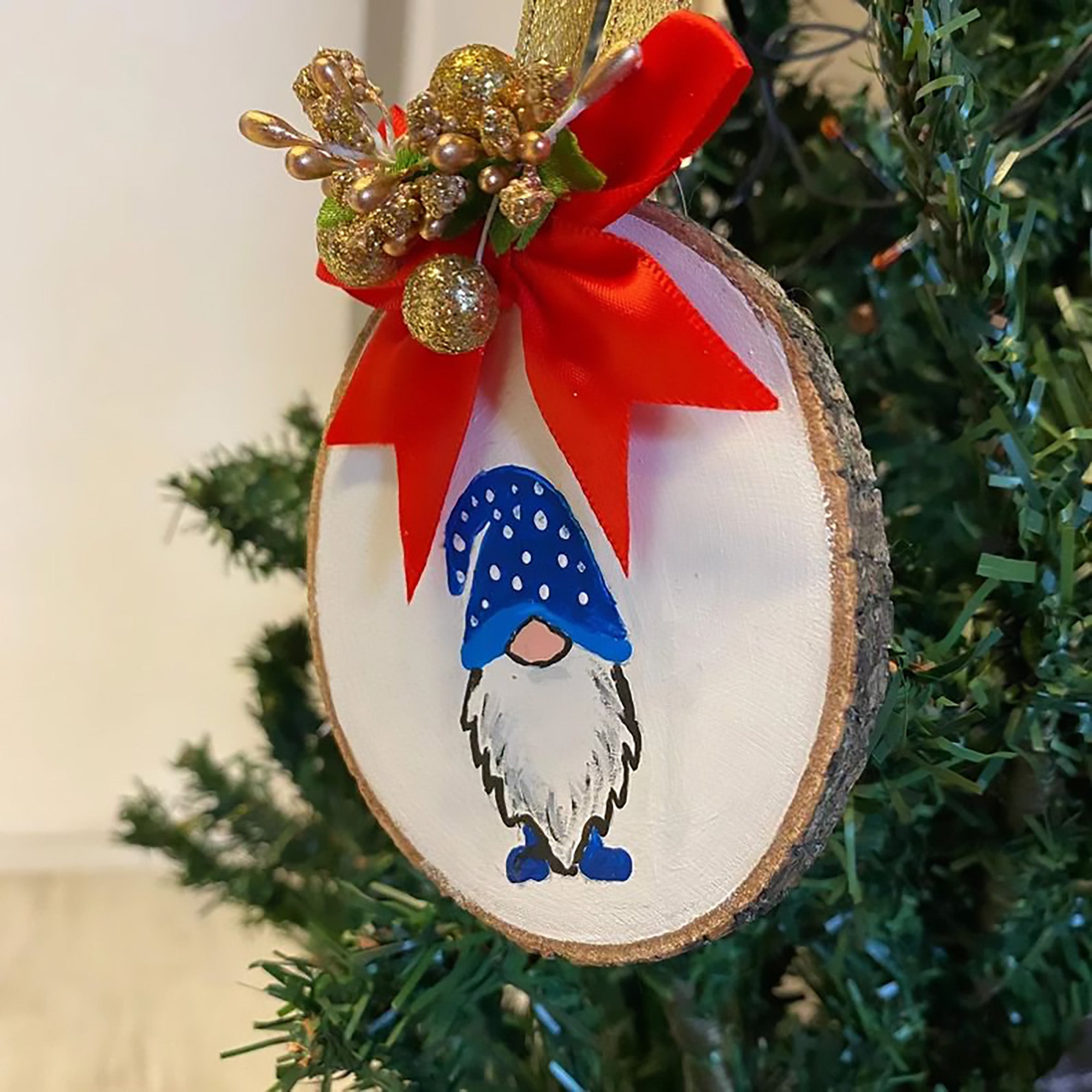 Gnome Wooden Christmas Ornaments | Hand Painted Ornament Gift