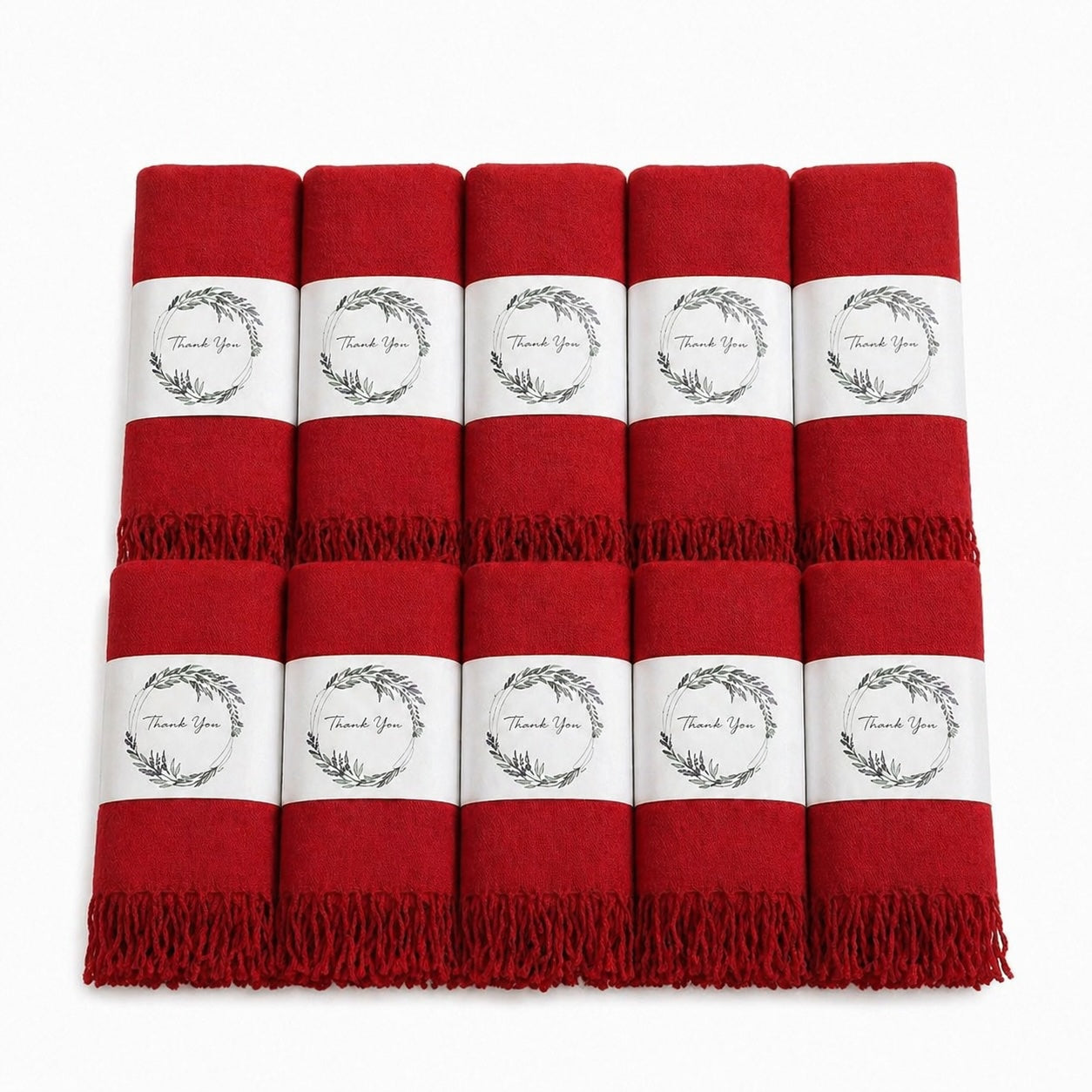 Set of 10 Pashmina Shawls and Wraps in Bulk – Soft Wedding Favors, Bridal Party & Guest Gifts with 'Thank You' Design