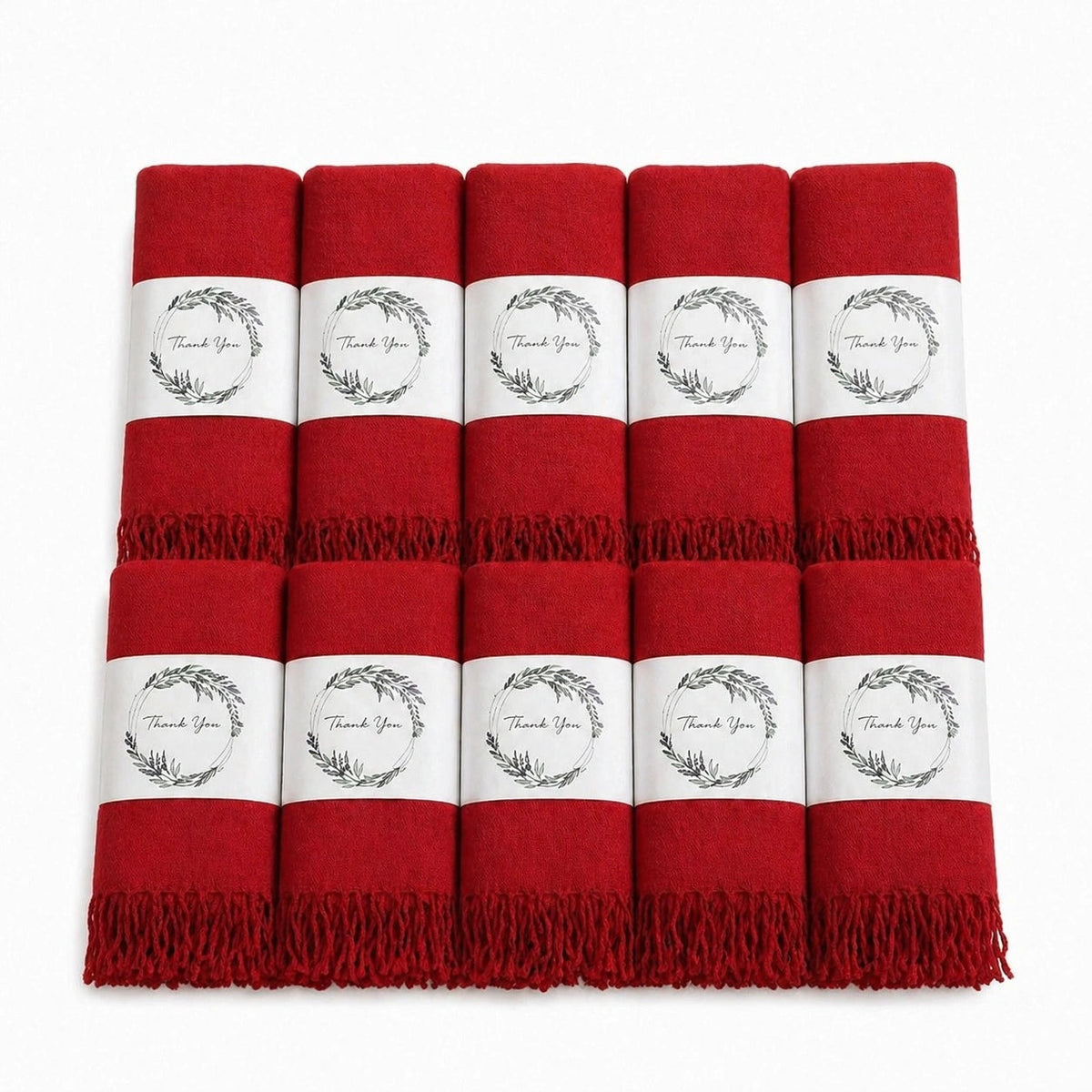 Set of 10 Pashmina Shawls and Wraps in Bulk – Soft Wedding Favors, Bridal Party & Guest Gifts with 'Thank You' Design