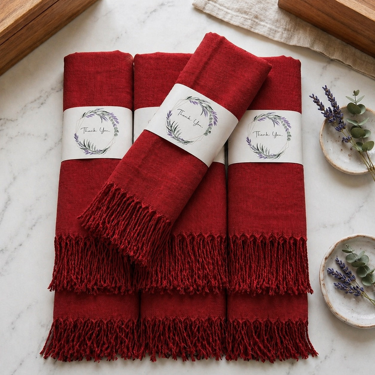 Set of 10 Pashmina Shawls and Wraps in Bulk – Soft Wedding Favors, Bridal Party & Guest Gifts with 'Thank You' Design