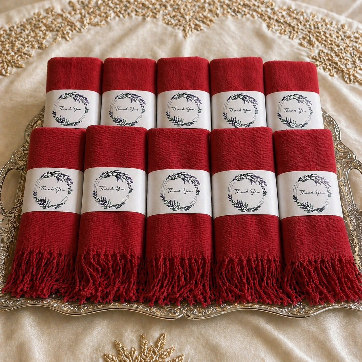 Set of 10 Pashmina Shawls and Wraps in Bulk – Soft Wedding Favors, Bridal Party & Guest Gifts with 'Thank You' Design