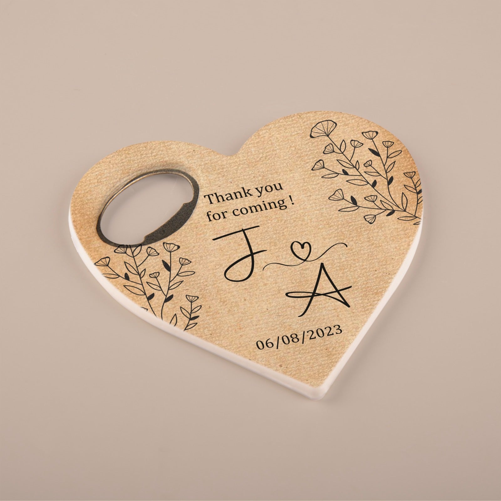 Personalized Bottle Opener Magnet , Heart Shaped Gift for Guests in Bulk