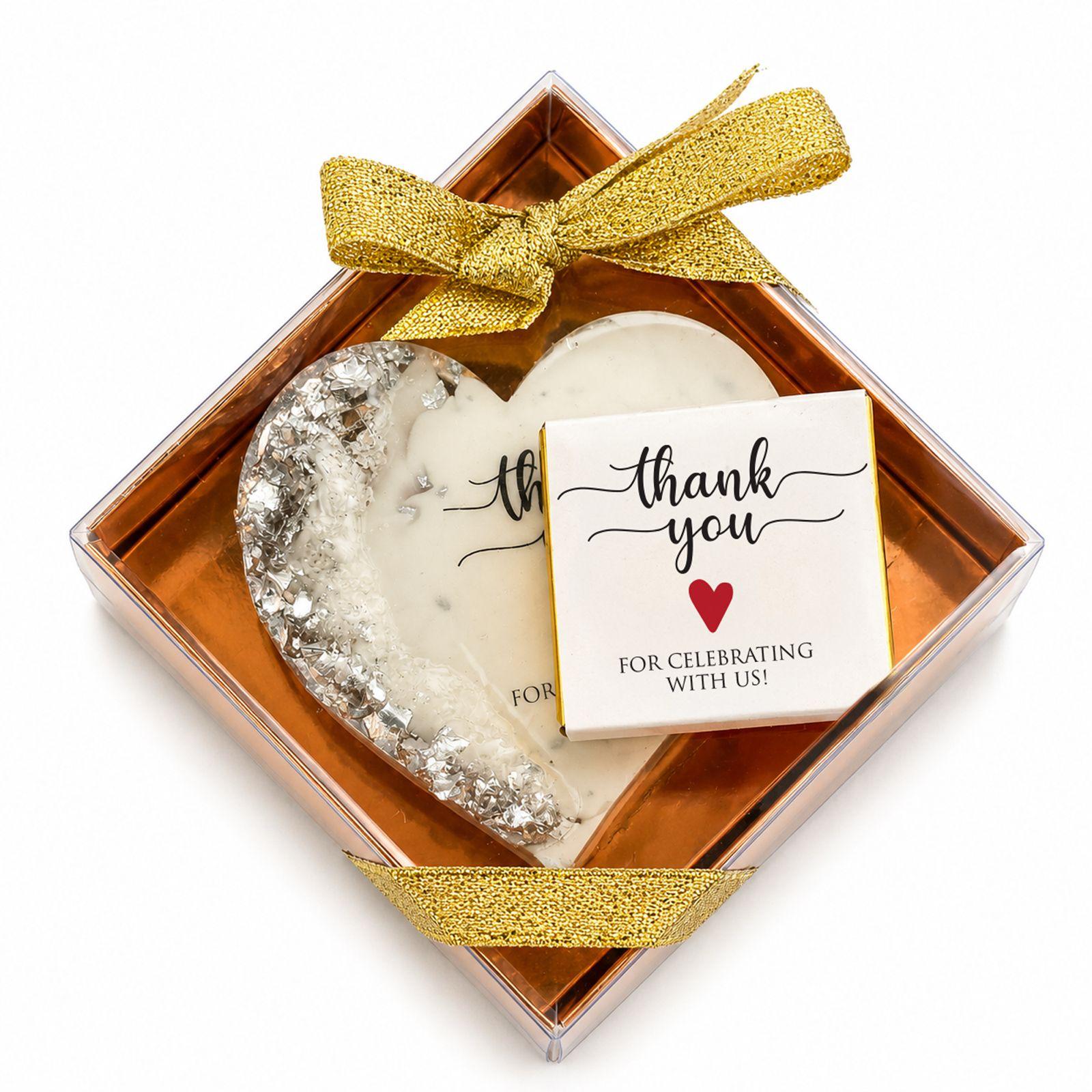 50 PCS Thank You for Celebrating With Us Gift Box – Custom Resin Magnet & Chocolate Wedding Favors