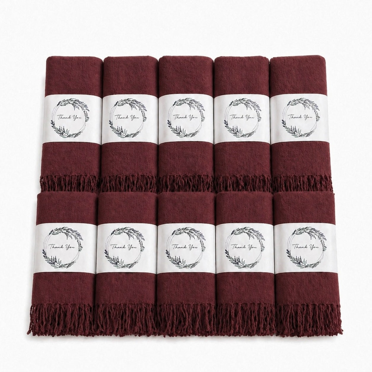 Set of 10 Pashmina Shawls and Wraps in Bulk – Soft Wedding Favors, Bridal Party & Guest Gifts with 'Thank You' Design