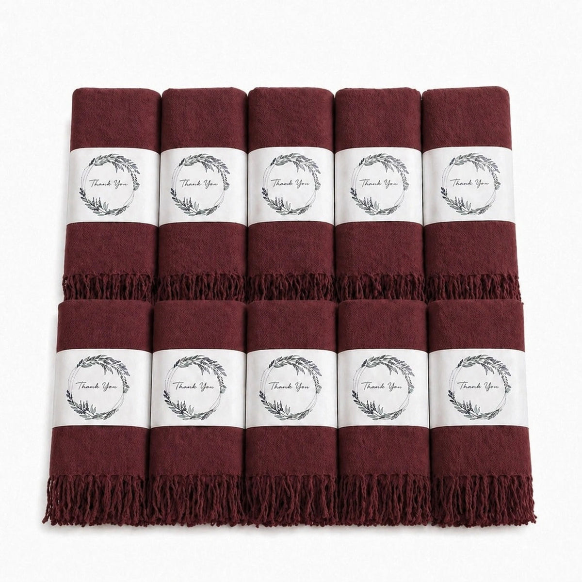 Set of 10 Pashmina Shawls and Wraps in Bulk – Soft Wedding Favors, Bridal Party & Guest Gifts with 'Thank You' Design
