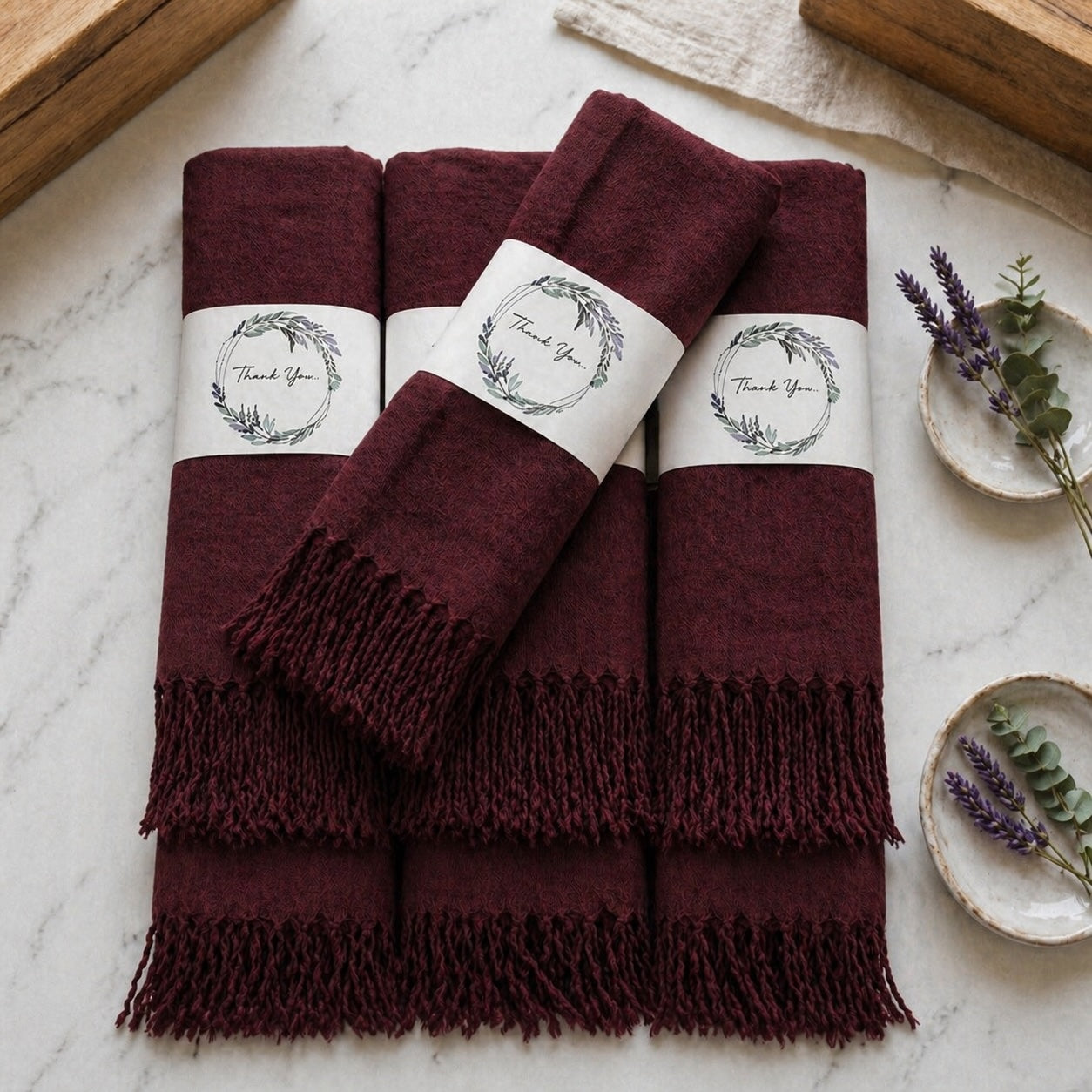 Set of 10 Pashmina Shawls and Wraps in Bulk – Soft Wedding Favors, Bridal Party & Guest Gifts with 'Thank You' Design