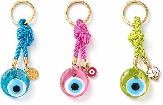 EVIL EYE WITH CHARM KEYCHAIN,Colorful Braided Cord Design with Gold Ring