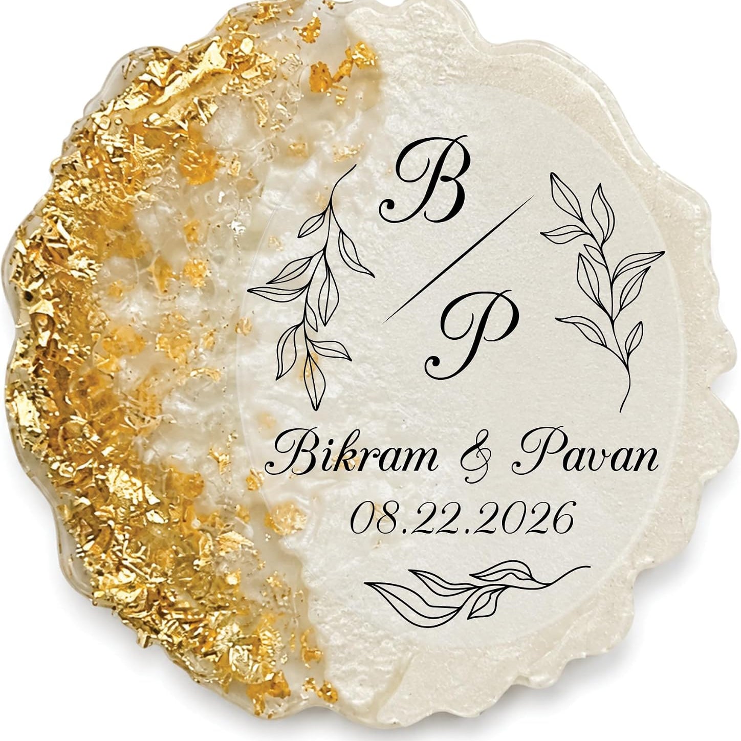Custom Resin Gold Epoxy Magnet Wedding Favors Personalized Heart Round Floral Bridal Shower Engagement Party Guest Gifts