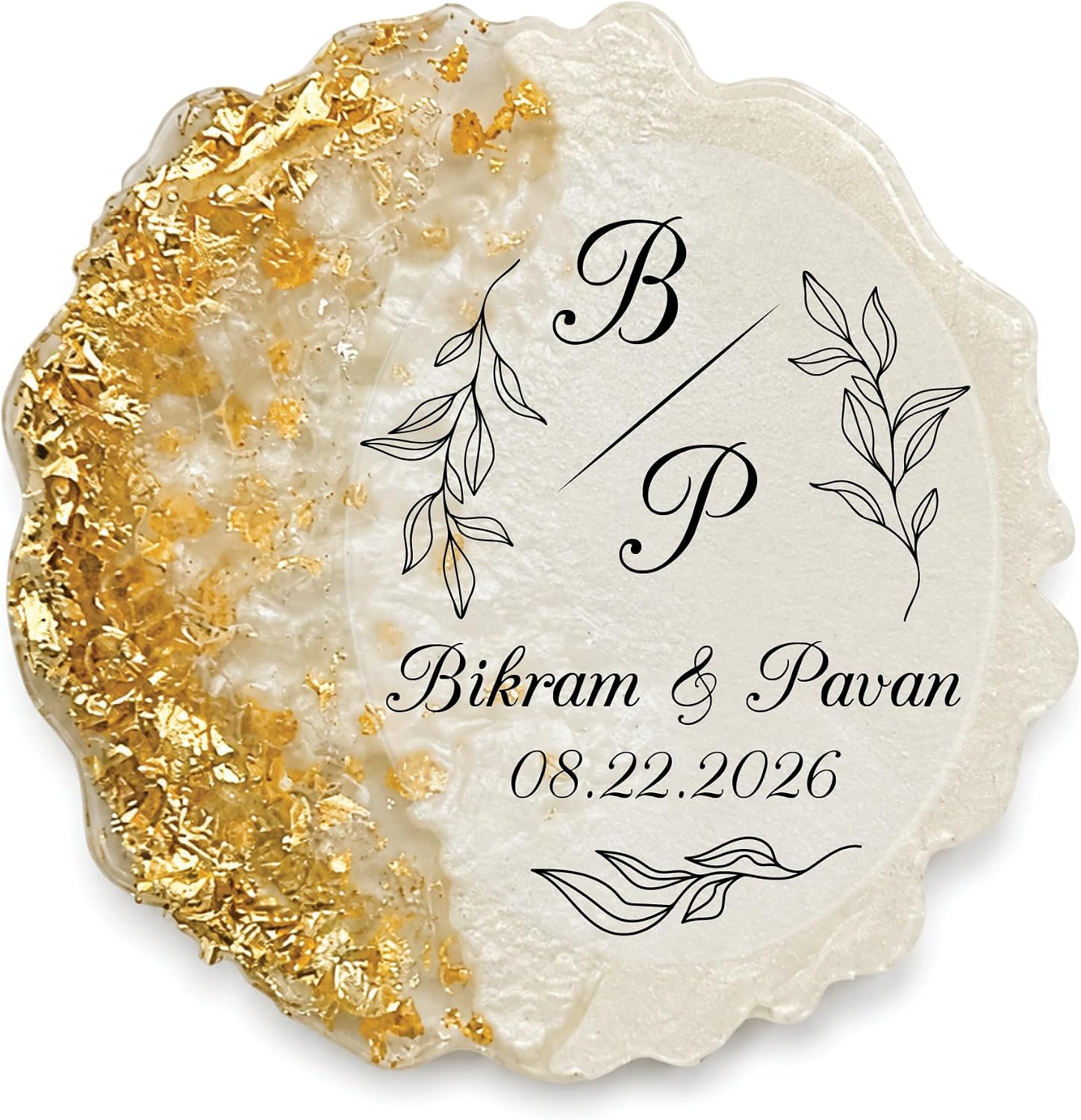Custom Resin Gold Epoxy Magnet Wedding Favors Personalized Heart Round Floral Bridal Shower Engagement Party Guest Gifts