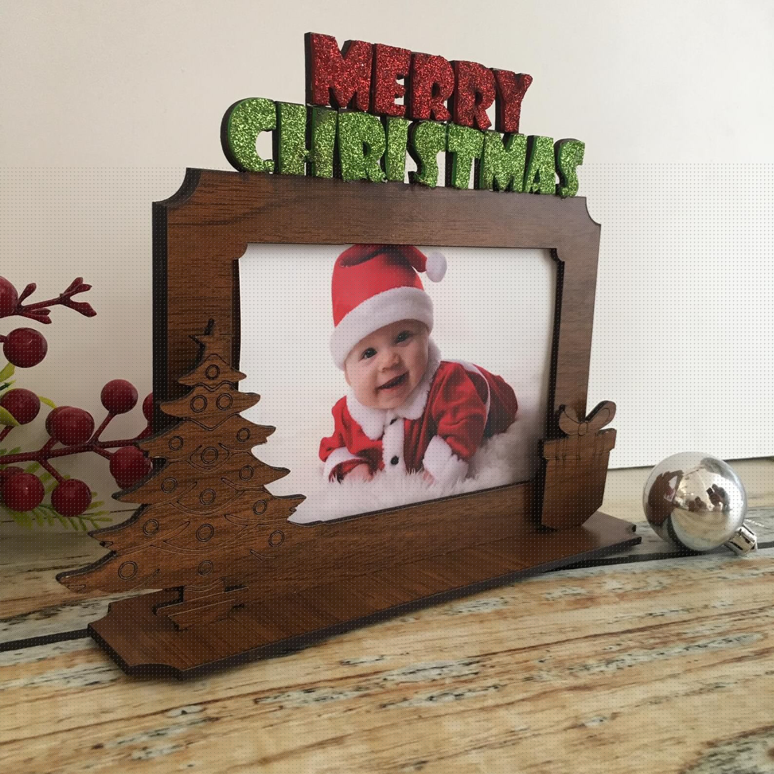 Merry Christmas Photo Frame, Wooden Picture Frame at Christmas