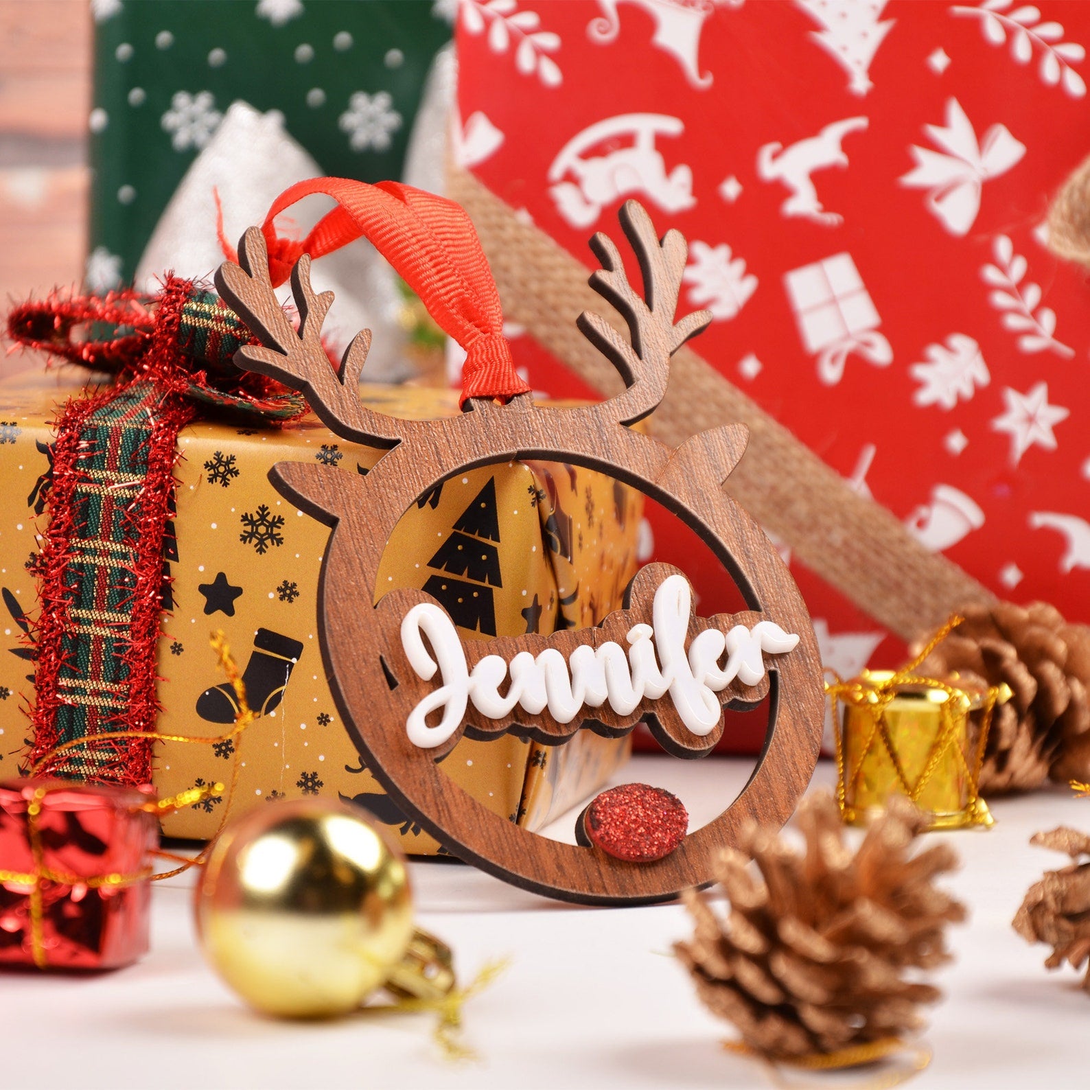 Personalized Christmas Deer Ornament