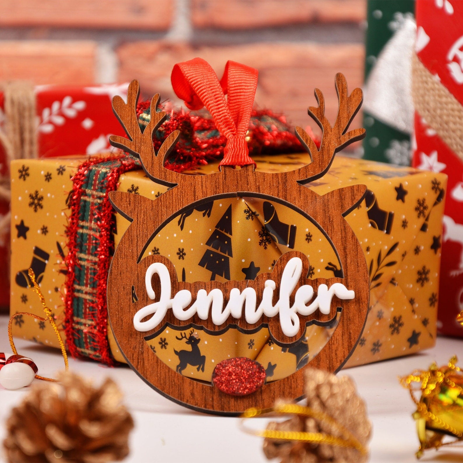 Adorno de ciervo navideño personalizado