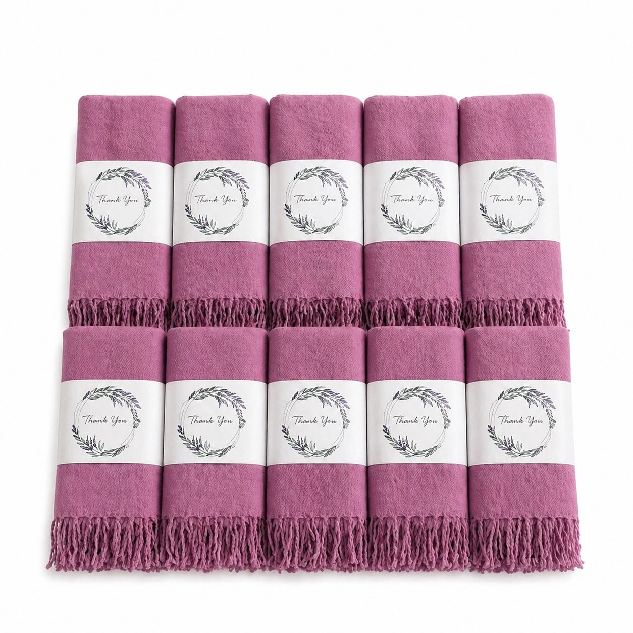 Set of 10 Pashmina Shawls and Wraps in Bulk – Soft Wedding Favors, Bridal Party & Guest Gifts with 'Thank You' Design