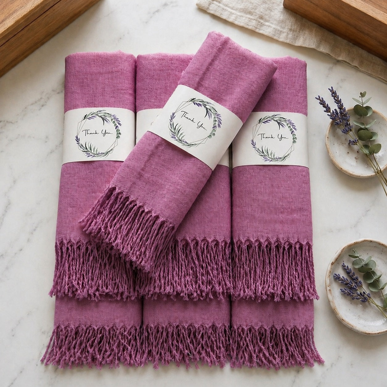Set of 10 Pashmina Shawls and Wraps in Bulk – Soft Wedding Favors, Bridal Party & Guest Gifts with 'Thank You' Design