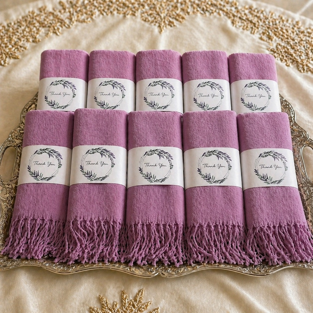 Set of 10 Pashmina Shawls and Wraps in Bulk – Soft Wedding Favors, Bridal Party & Guest Gifts with 'Thank You' Design