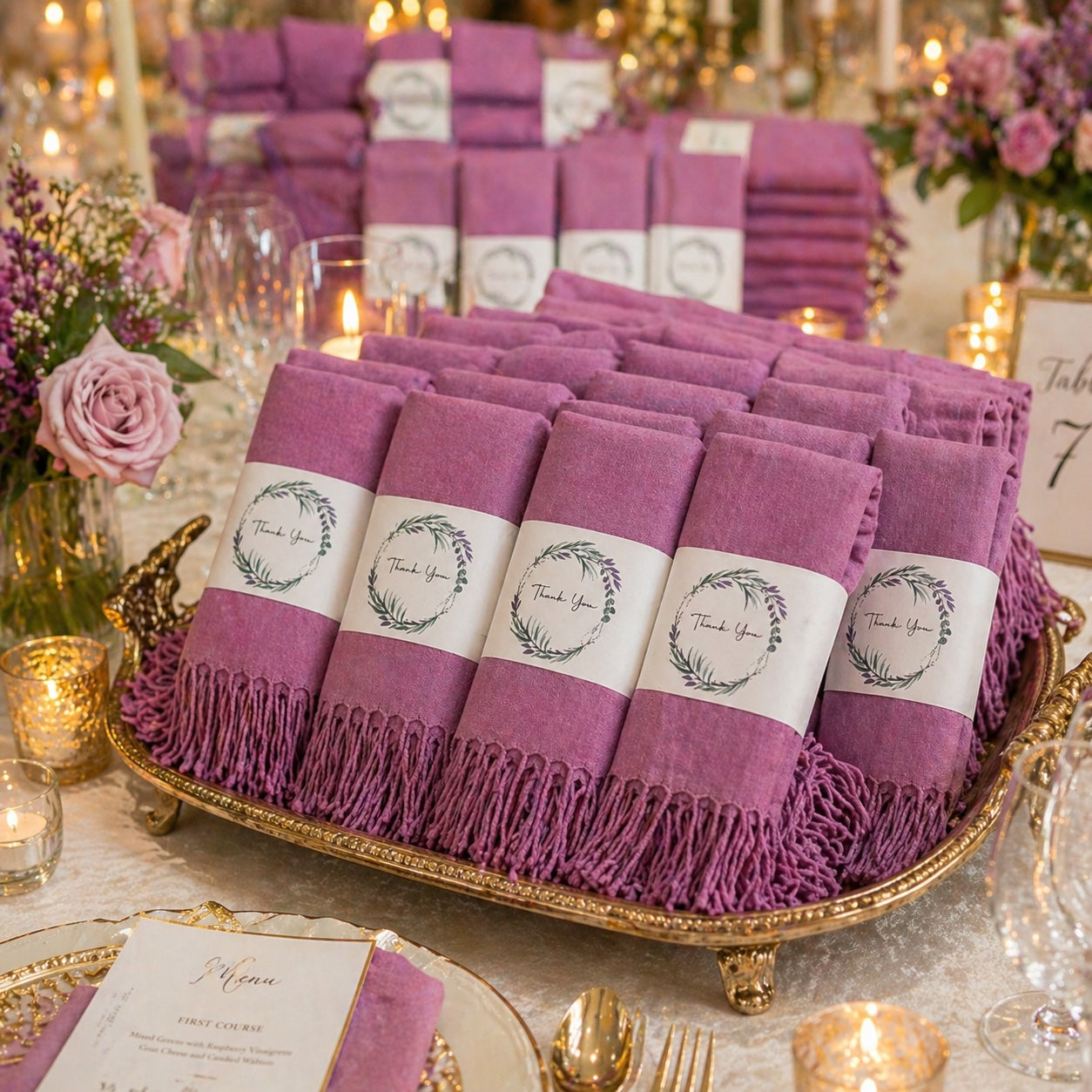Set of 10 Pashmina Shawls and Wraps in Bulk – Soft Wedding Favors, Bridal Party & Guest Gifts with 'Thank You' Design