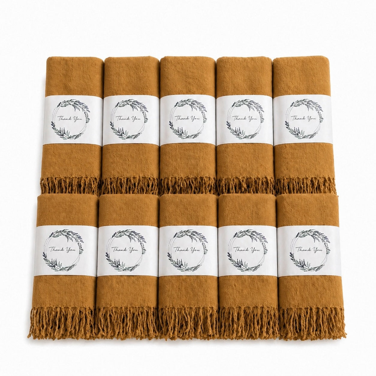 Set of 10 Pashmina Shawls and Wraps in Bulk – Soft Wedding Favors, Bridal Party & Guest Gifts with 'Thank You' Design