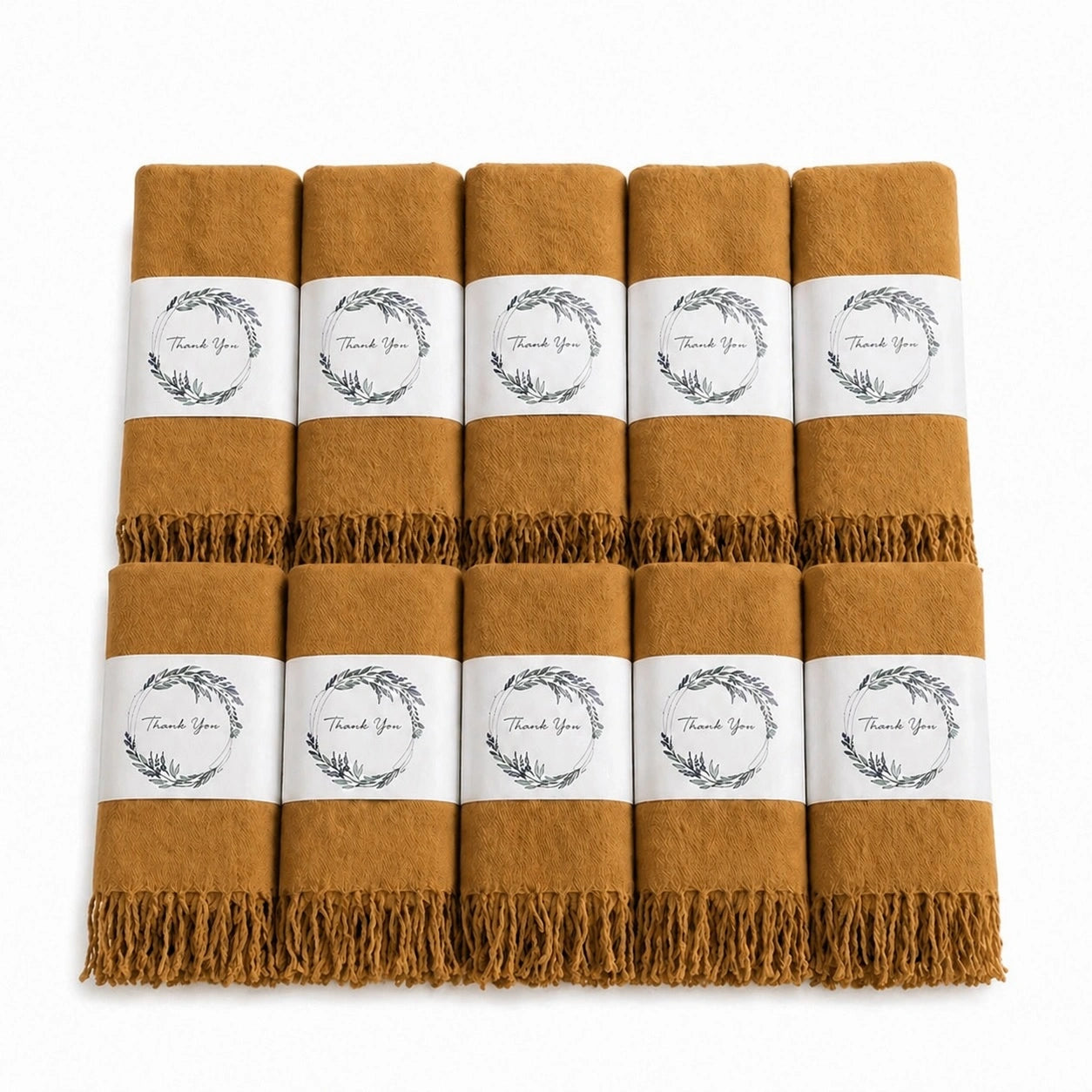Set of 10 Pashmina Shawls and Wraps in Bulk – Soft Wedding Favors, Bridal Party & Guest Gifts with 'Thank You' Design