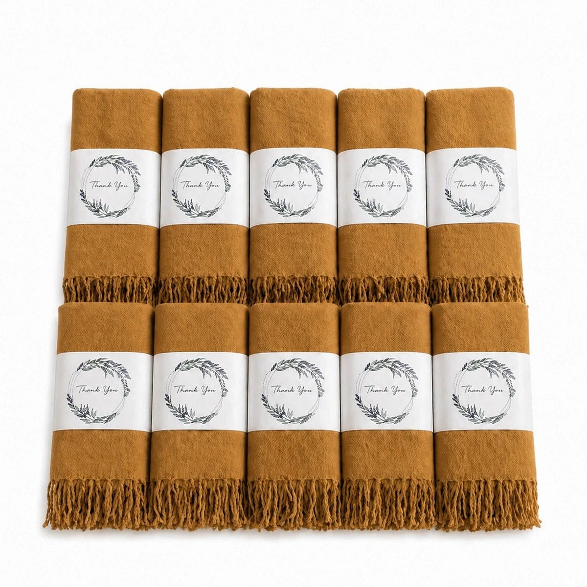 Set of 10 Pashmina Shawls and Wraps in Bulk – Soft Wedding Favors, Bridal Party & Guest Gifts with 'Thank You' Design