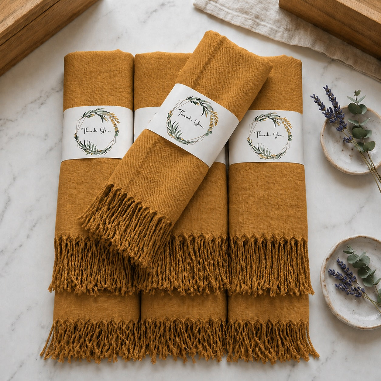 Set of 10 Pashmina Shawls and Wraps in Bulk – Soft Wedding Favors, Bridal Party & Guest Gifts with 'Thank You' Design