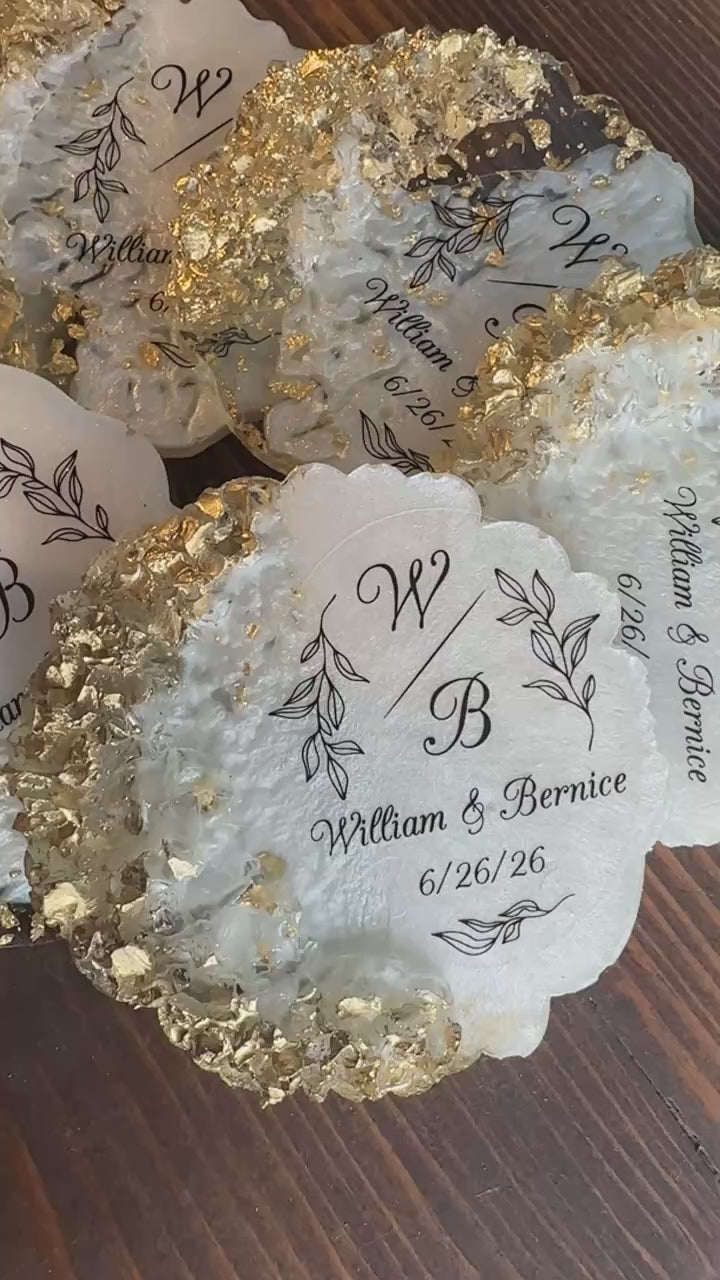 Custom Resin Gold Epoxy Magnet Wedding Favors Personalized Heart Round Floral Bridal Shower Engagement Party Guest Gifts